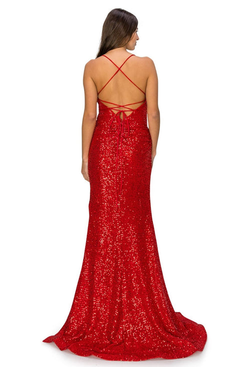 Bliss Fitted Sequin Side Slit Open Back Evening Dress for Women, Sizes XS-3XL - SophiasStyle.com